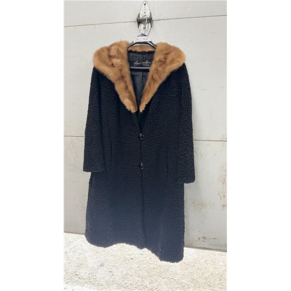 Eaton's Fur Salon Vintage Persian Lamb Coat with Mink Collar, Sz M-L