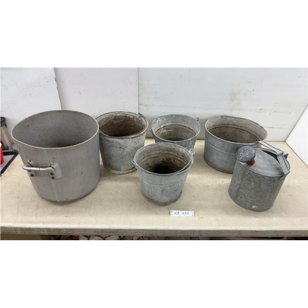 Vintage Aluminum Cooking Pot, Galvanized Steel Buckets, and Watering Can