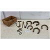 Image 1 : Antique Farrier Tools, Horseshoes, Cast Iron Hummingbird Décor, Wooden Box