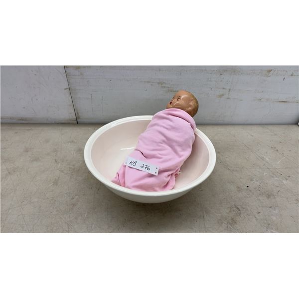 Burleigh Ware Burgess and Leigh Cream Ceramic Wash Basin with Vintage Baby Doll