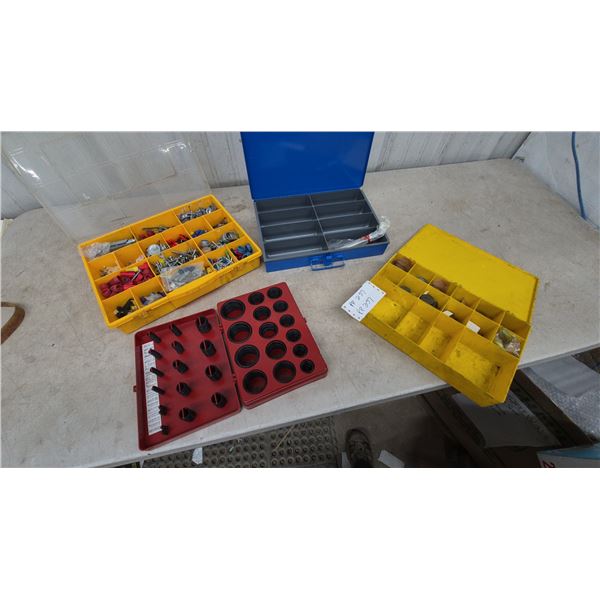 Four Organizers with O-Rings, Wire Nuts, Screws, and Assorted Hardware