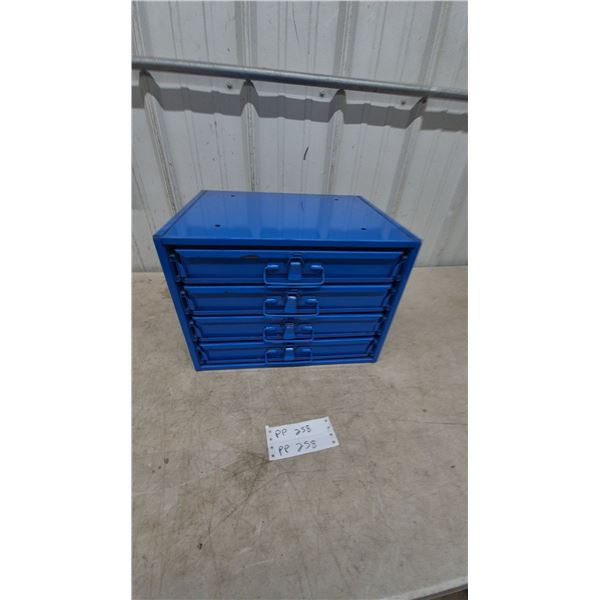 Blue Metal 4-Drawer Small Parts Organizer with Fasteners and Hardware