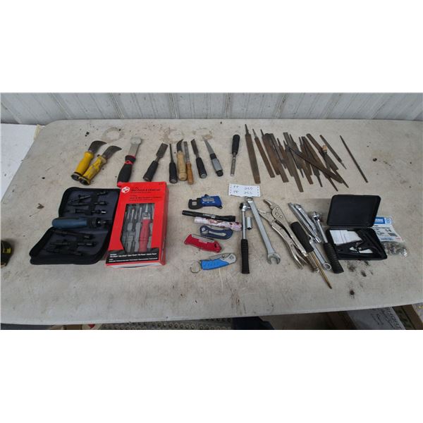 Assorted Files, Chisels, Punches, Wrenches, and Screwdriver Sets