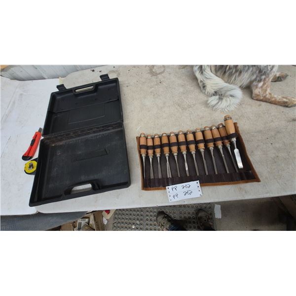 Wood Carving Chisel Set in Leather Roll and Hard Case
