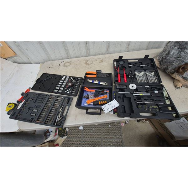 Assorted Tool Kits: Scosche Wire Stripper, Soldering Iron, Multimeter, Socket and Bit Sets