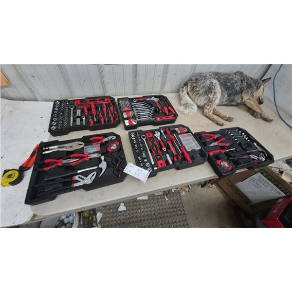 Assorted Tool Sets: 5 Tool Kits with Sockets, Wrenches, Pliers, Screwdrivers