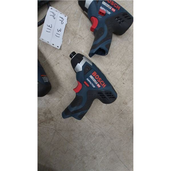 3 Bosch 10.8V Litheon Impactor Drivers andvBosch multi power tool