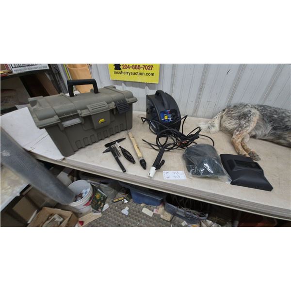 Mastercraft Welder, Welding Shield, Chipping Hammer, and Tool Box