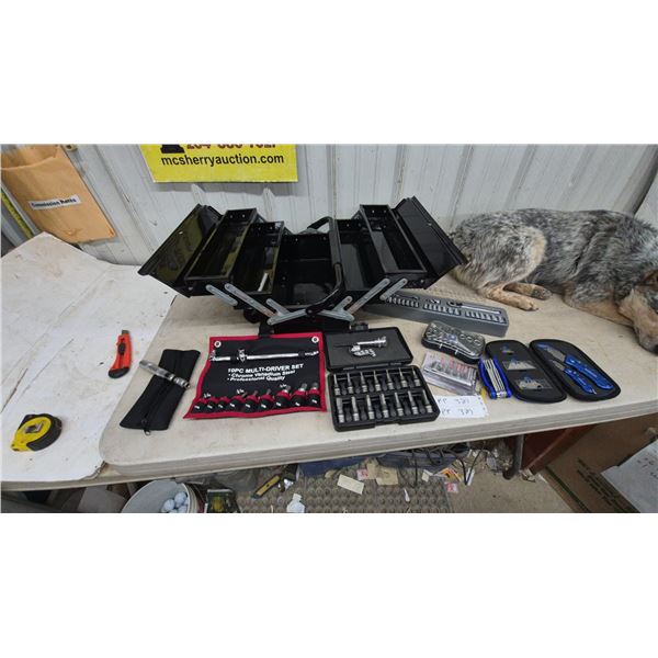 Large Metal Cantilever Tool Box, Socket Sets, Hex Key Sets, Bit Sets