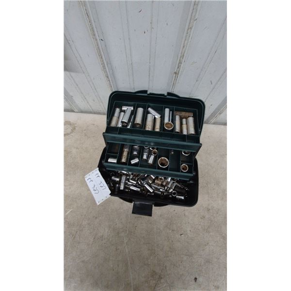 Socket Set in a Multi-Tiered Tackle Box, with Assorted Sockets and Extensions