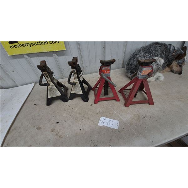 Four 2 Ton Jack Stands: Two Blackhawk and Two Unbranded Red