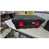 Image 2 : Two Black Plastic Storage Totes with Red Latches13”×32”×18”