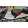 Image 3 : Two Black Plastic Storage Totes with Red Latches13”×32”×18”