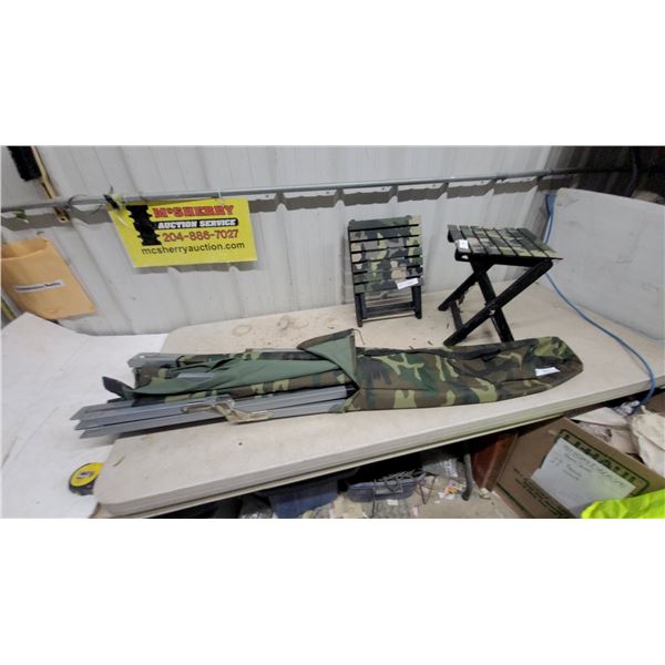 Camo Folding cot, 2 Camo Folding Stools