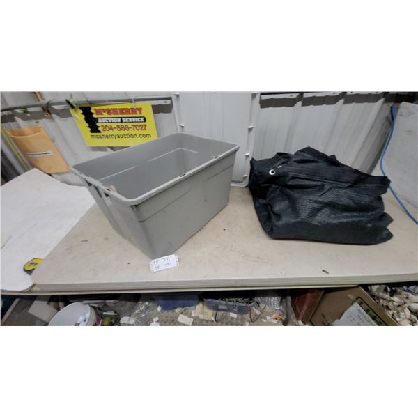 Large Grey Storage Tote and large Black Tarp with Grommets