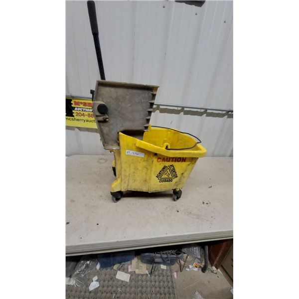 Yellow Commercial Mop Bucket with Side-Press Wringer and Swivel Casters
