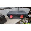 Image 2 : Two Black Plastic Storage Boxes with Red Latches 13”×32”×18”