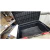 Image 4 : Two Black Plastic Storage Boxes with Red Latches 13”×32”×18”