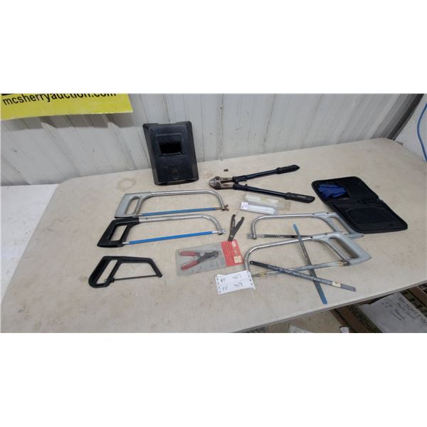 Welding Helmet, Bolt Cutters, Hacksaws, Wire Stripper