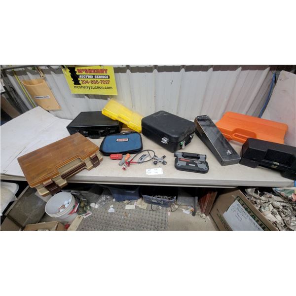 Assorted Cases and Tools: Bosch Bag, Eliminator LED Work Light, Black Briefcase