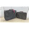 Image 6 : Three Pieces Luggage, Blue Wheeled Upright and Gray/Black Bags with Red Trim
