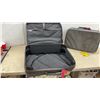 Image 7 : Three Pieces Luggage, Blue Wheeled Upright and Gray/Black Bags with Red Trim