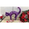 Image 8 : Assorted Christmas Decor: Tinsel Tree, LED Moose, Wreath, Stockings, Tinsel Cat, Lights