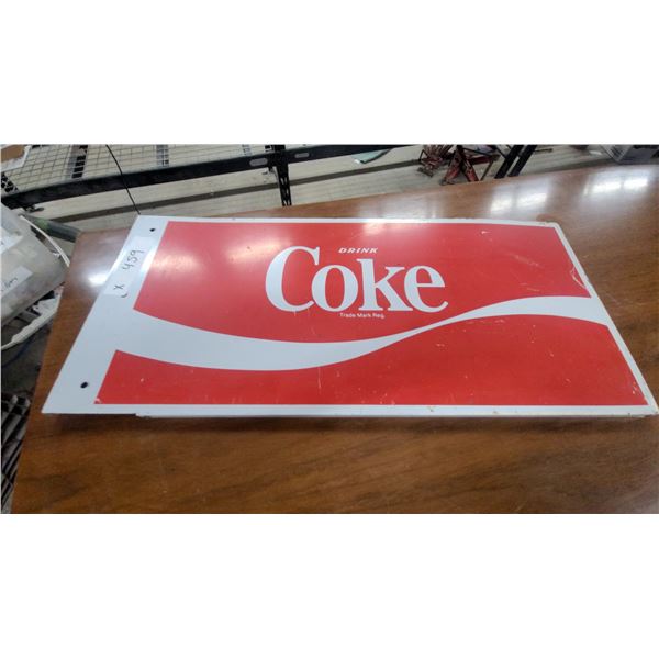 Vintage  Drink Coke  Red Metal Advertising Sign 10”×22”