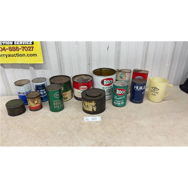 Vintage Oil Can Lot: BA Outboard, Toronto Elevators, Roco, and Gulf