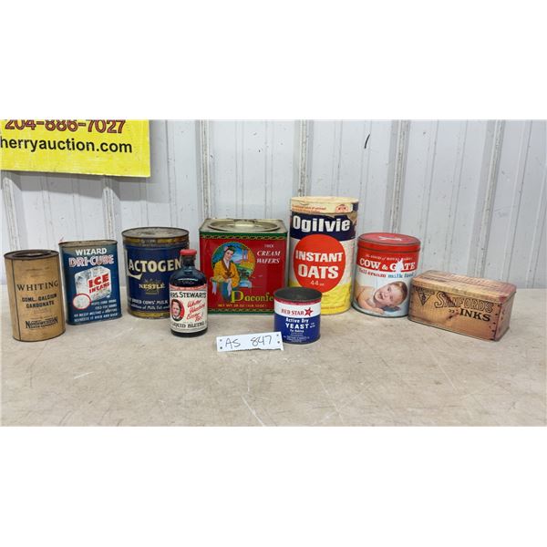 Vintage Household Tins, Ice In Cans, Active dry Yeast