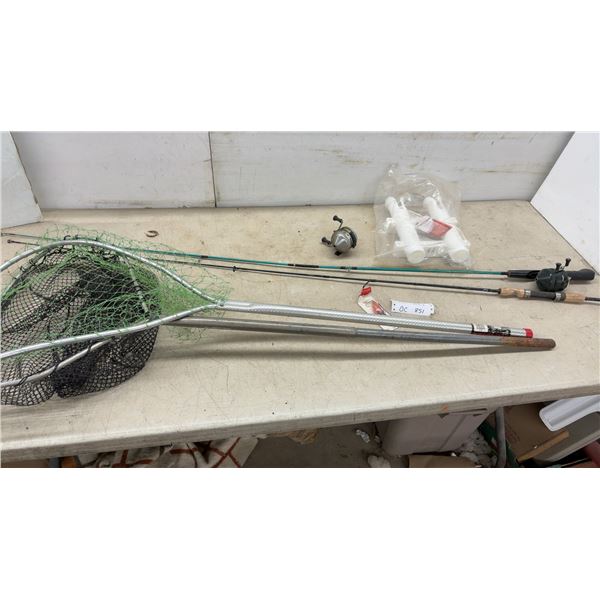 Two Landing Nets, Rods, Zebco Reels, Rod Holder Rack