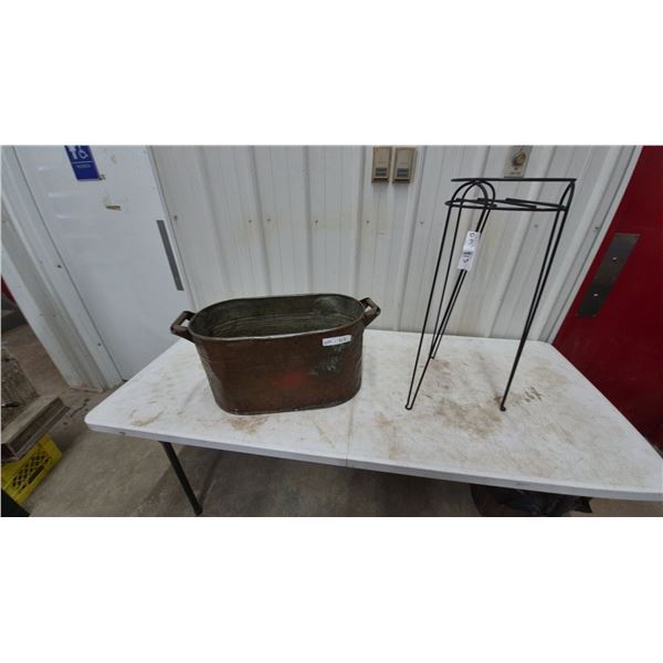 Copper Tub and Black Metal Plant Stand