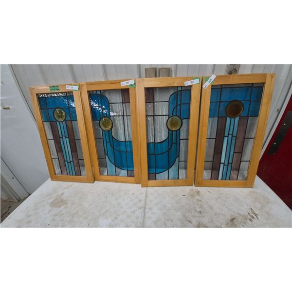 Four Stained Glass Panels in Wood Frames, 30” x 16” Frame