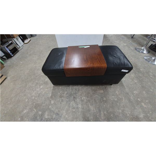 Ekornes Leather and Bentwood Ottoman, Extends for Storage, and Bentwood Tray
