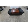 Image 1 : Ekornes Leather and Bentwood Ottoman, Extends for Storage, and Bentwood Tray