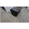 Image 4 : Ekornes Leather and Bentwood Ottoman, Extends for Storage, and Bentwood Tray