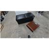 Image 6 : Ekornes Leather and Bentwood Ottoman, Extends for Storage, and Bentwood Tray
