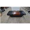 Image 8 : Ekornes Leather and Bentwood Ottoman, Extends for Storage, and Bentwood Tray