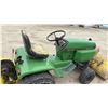 Image 6 : John Deere 300F Garden Tractor with Front Snow Blower, Rear Tiller, Tire Chains and Wheel Weights.