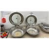 Image 3 : Four Spring Stainless Steel Oval Chafing Dishes with Hinged Glass Lids (1 Lid Hinge Needs