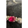 Image 6 : Birks Sterling Earrings, 16 Grams, and Vintage 925 Mexican Silver Necklace adorned with red onyx
