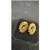 Image 13 : 14k Gold Plates Cluster Earrings with faux Sapphire, and Jade Chip necklace with matching earrings