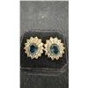 Image 8 : 14k Gold Plates Cluster Earrings with faux Sapphire, and Jade Chip necklace with matching earrings