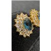 Image 9 : 14k Gold Plates Cluster Earrings with faux Sapphire, and Jade Chip necklace with matching earrings