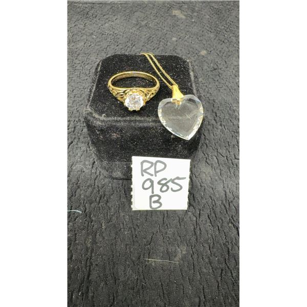 12K Gold Filled Hawaii Necklace with Heart Pendant and Vintage Gold tone Ring