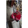 Image 2 : Assorted Garden Tools: Rakes, Shovels, Spades, and Brushes in Red Bucket