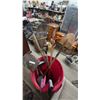 Image 3 : Assorted Garden Tools: Rakes, Shovels, Spades, and Brushes in Red Bucket