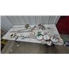 Image 1 : Metal Garden Stakes: 3 Flower Stakes, 3 Snowman Stakes, and 1 Scroll Stake