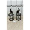 Image 1 : Pair of Outdoor Wall Lantern Sconces, Distressed Bronze, Hexagonal Glass