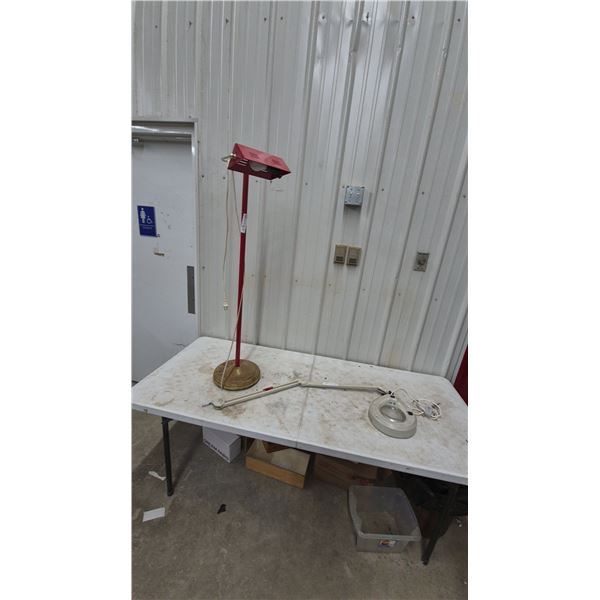Red Floor Lamp and Magnifying Desk Lamp